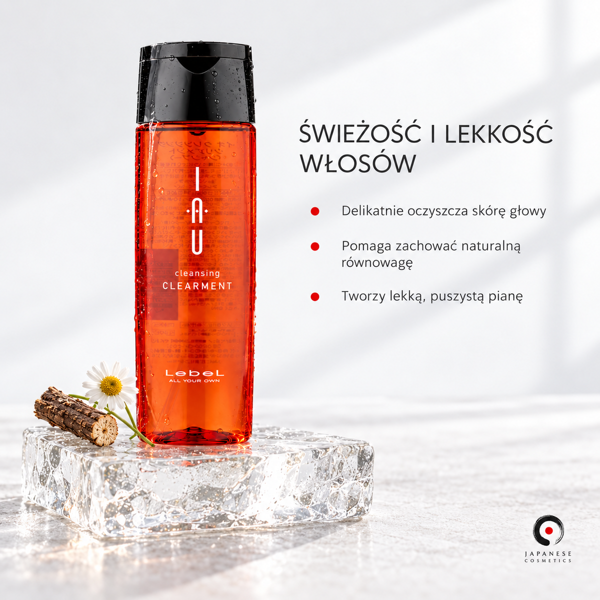 Japanese Cosmetics – szampon Lebel IAU Cleansing Clearment zapewniający delikatne oczyszczanie, świeżość i lekkość włosów.