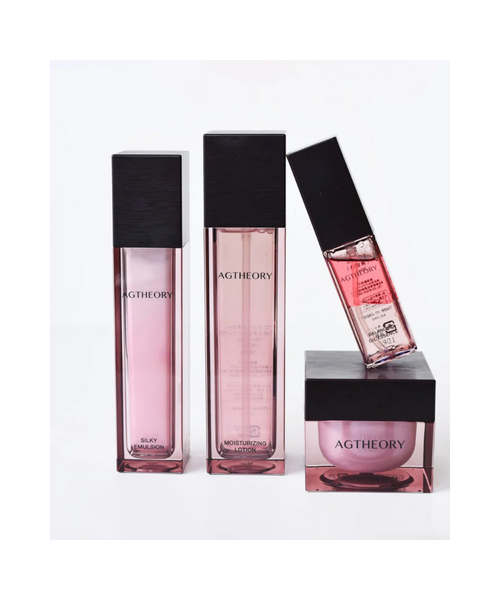 AXXZIA AGTheory – kompletna linia pielęgnacyjna: Rich Cream, Balance Oil Essence, Silky Emulsion i Moisturizing Lotion
