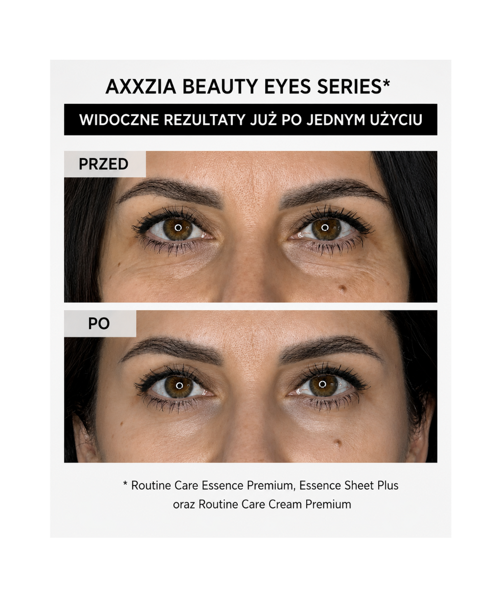 AXXZIA Beauty Eyes Essence Sheet Plus – efekty przed i po jednym użyciu, redukcja cieni i zmarszczek pod oczami
