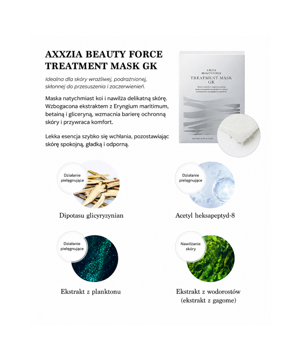 AXXZIA Beauty Force Treatment Mask GK - Nawilżająca maska dla skóry wrażliwej i podrażnionej*