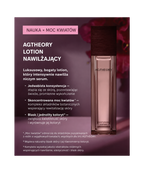 AXXZIA AGTheory Moisturizing Lotion – luksusowy lotion nawilżający: jedwabista konsystencja, moc składników botanicznych i blask skóry, infografika na fioletowym tle