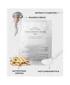 AXXZIA Beauty Force Treatment Mask GK – składniki aktywne: ekstrakt z planktonu, kolagen z meduz, glicyryzynian dipotasu i acetyloheksapeptyd-8, maska w płacie