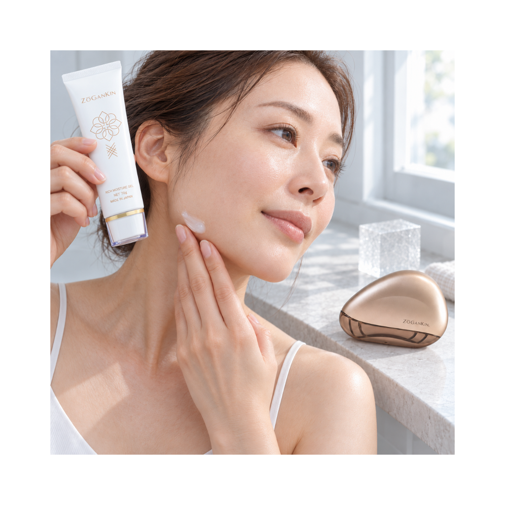 ZOGANKIN KASSA i Rich Moisture Gel – nakładanie żelu na linię żuchwy przed użyciem urządzenia.