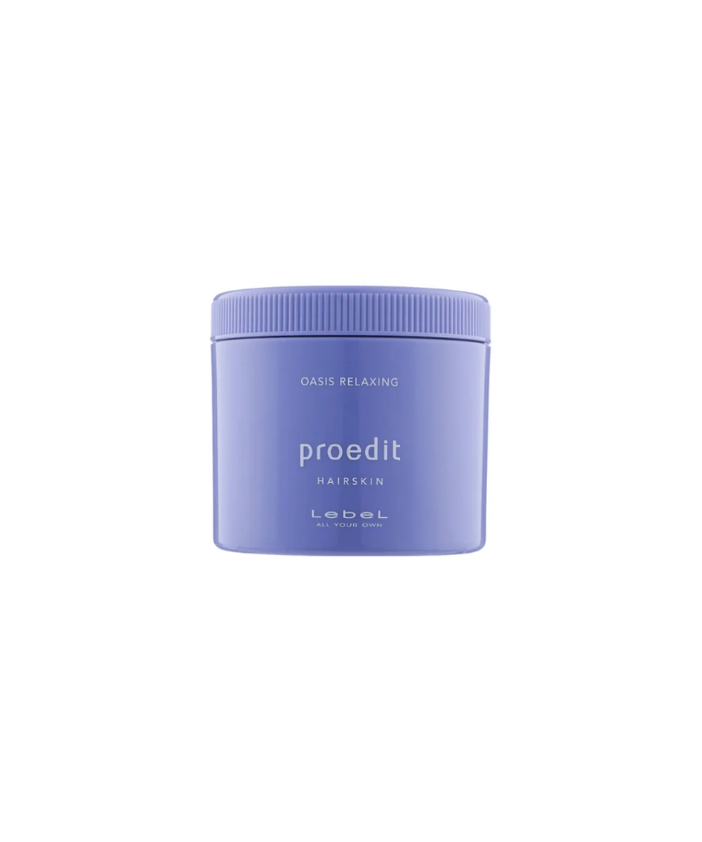 LebeL Proedit Hairskin Oasis Relaxing – fioletowy słoik z zakrętką na białym tle