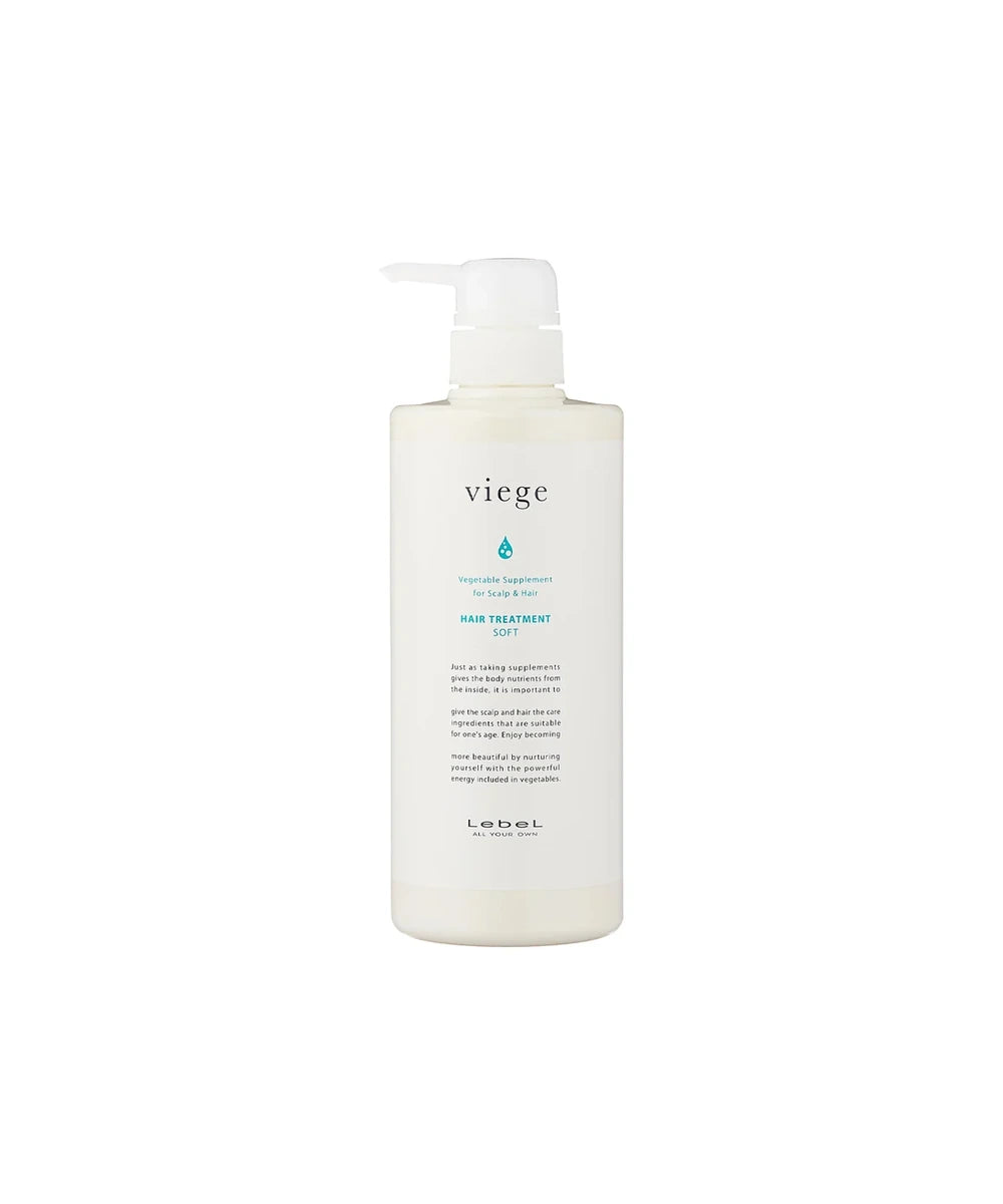 Odżywka LebeL Viege Hair Treatment Soft w jasnej butelce z pompką na białym tle.